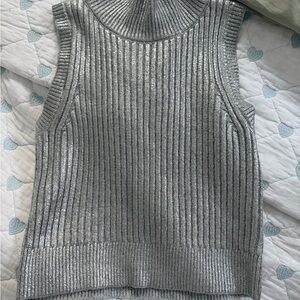 Vigoss Metallic Gray Ribbed Knit Top